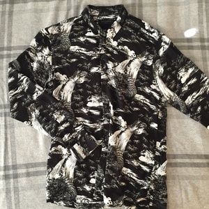 Men's All Saints Black Japanese Print Sleeve Shirt